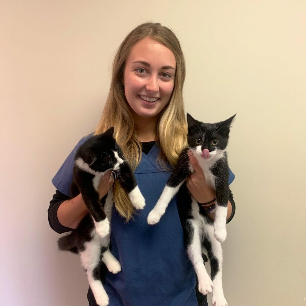 Kendall Hooge holding two cats